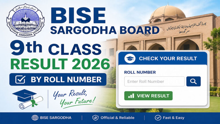 BISE Sargodha Board 9th Class Result 2026 by Roll Number